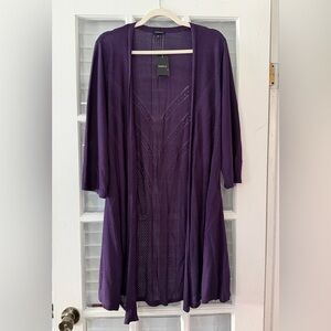 NWT Torrid Women’s 3X Open Knit Purple Comfort Longline 3/4 Sleeve Cardigan